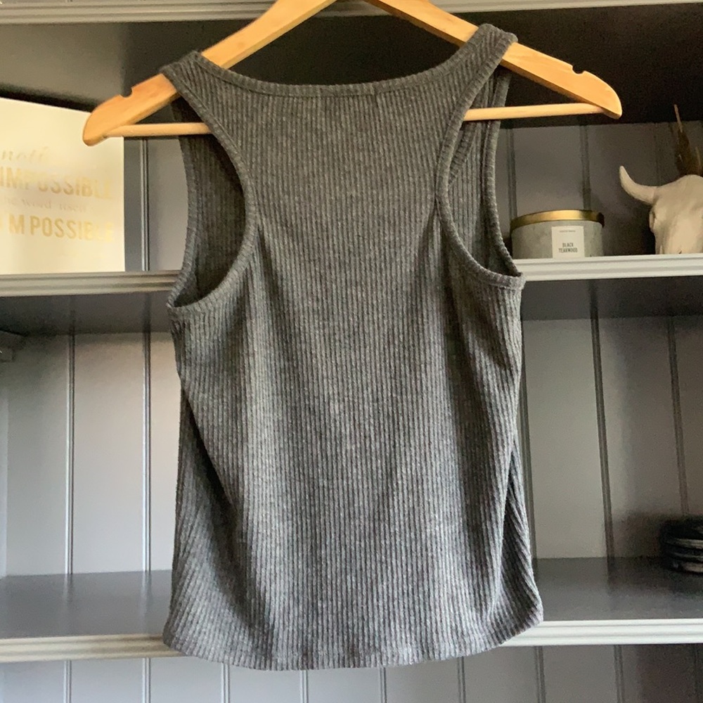 Women’s Grey Ribbed Tank Top with Button Front - Picture 3 of 3